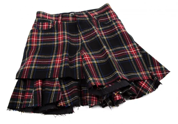 ジュンヤワタナベ コムデギャルソンJUNYA WATANABE COMME des GARCONS タータンチェックパンツカッティングラッフルスカート 紺赤青XS K-115110_007