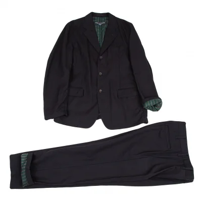 コムデギャルソン オムCOMME des GARCONS HOMME ウールストライプパッカリングセットアップスーツ 紺