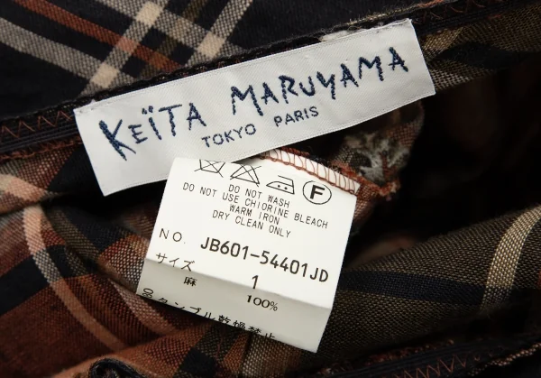ケイタマルヤマKEITA MARUYAMA フラワー刺繍リネンチェックホルターネックワンピース ブラウン黒1 K-115124_013