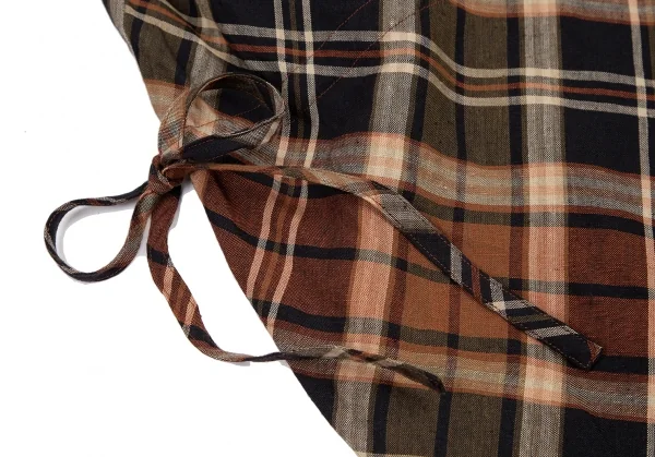 ケイタマルヤマKEITA MARUYAMA フラワー刺繍リネンチェックホルターネックワンピース ブラウン黒1 K-115124_006