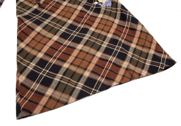 ケイタマルヤマKEITA MARUYAMA フラワー刺繍リネンチェックホルターネックワンピース ブラウン黒1 K-115124_008