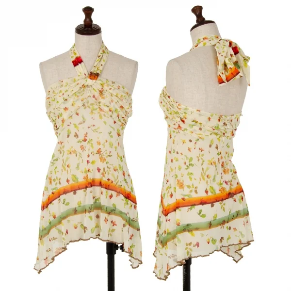 ジャンポールゴルチエJean Paul GAULTIER 小花プリントパワーネットホルターネックトップス クリームイエロー40 K-115130_001