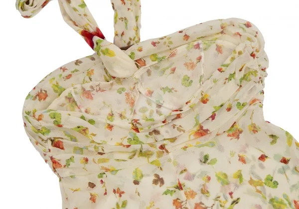 ジャンポールゴルチエJean Paul GAULTIER 小花プリントパワーネットホルターネックトップス クリームイエロー40 K-115130_011