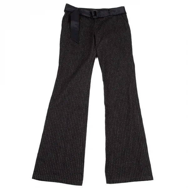 ジャンポールゴルチエJean Paul GAULTIER ベルト付きコットングリッターストライプフレアパンツ 黒40 K-115132_001