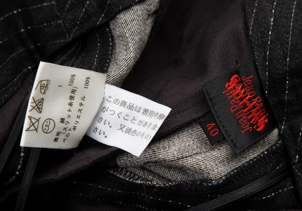 ジャンポールゴルチエJean Paul GAULTIER ベルト付きコットングリッターストライプフレアパンツ 黒40 K-115132_013