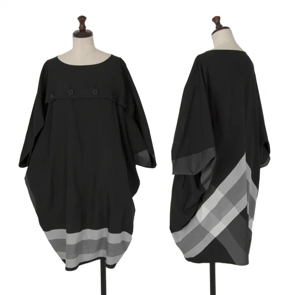 リミフゥLIMI feu フロントボタンデザインビッグシルエットドルマンチュニック 黒グレーS K-115151_001
