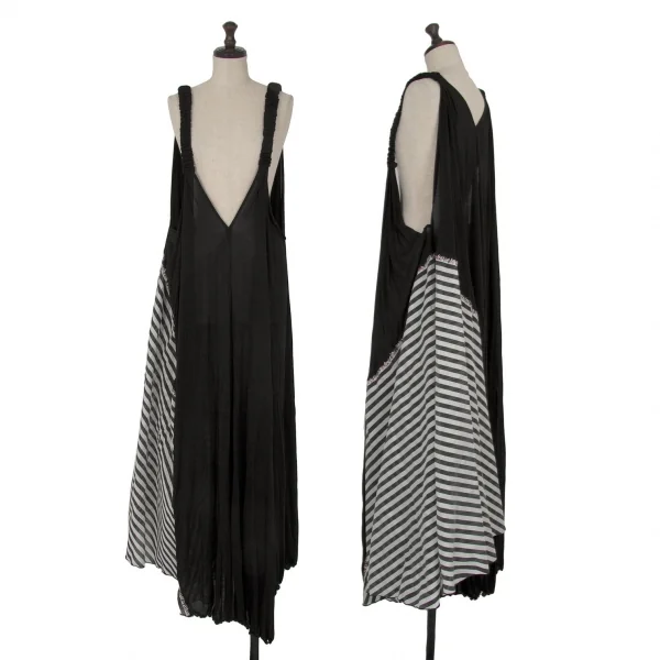 リミフゥLIMI feu 異素材ストライプ切替ギャザーショルダーノースリーブワンピース 黒S K-115153_001