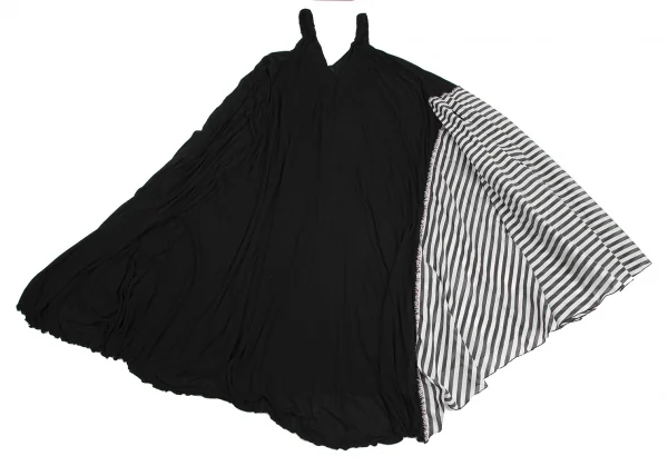 リミフゥLIMI feu 異素材ストライプ切替ギャザーショルダーノースリーブワンピース 黒S K-115153_011