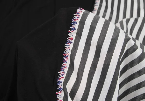 リミフゥLIMI feu 異素材ストライプ切替ギャザーショルダーノースリーブワンピース 黒S K-115153_012