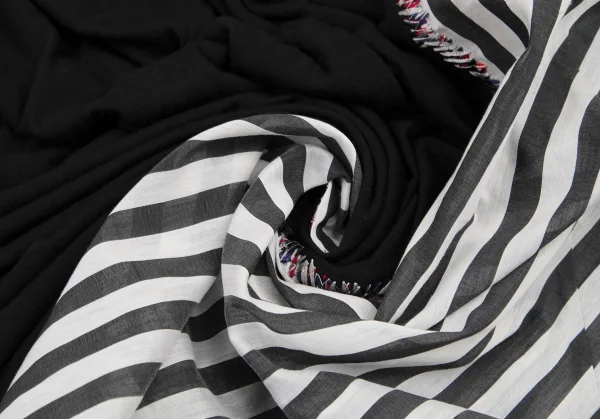 リミフゥLIMI feu 異素材ストライプ切替ギャザーショルダーノースリーブワンピース 黒S K-115153_013