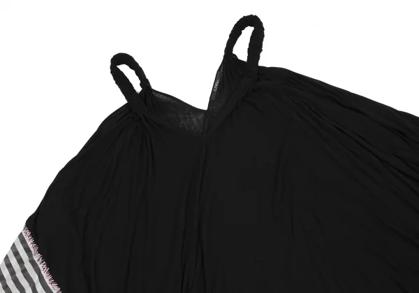 リミフゥLIMI feu 異素材ストライプ切替ギャザーショルダーノースリーブワンピース 黒S K-115153_003