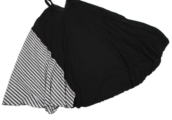 リミフゥLIMI feu 異素材ストライプ切替ギャザーショルダーノースリーブワンピース 黒S K-115153_005