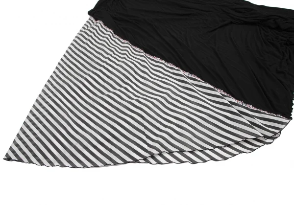 リミフゥLIMI feu 異素材ストライプ切替ギャザーショルダーノースリーブワンピース 黒S K-115153_007