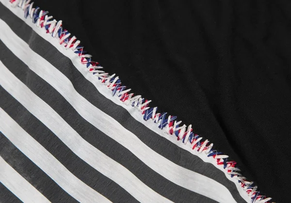 リミフゥLIMI feu 異素材ストライプ切替ギャザーショルダーノースリーブワンピース 黒S K-115153_008