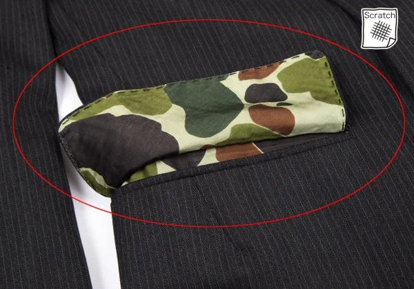 ジュンヤワタナベマン コムデギャルソンJUNYA WATANABE MAN COMME des GARCONSカモフラ裏地ストライプウールダブルジャケット チャコールブラックM K-115195_011