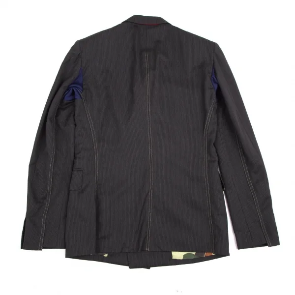 ジュンヤワタナベマン コムデギャルソンJUNYA WATANABE MAN COMME des GARCONSカモフラ裏地ストライプウールダブルジャケット チャコールブラックM K-115195_015