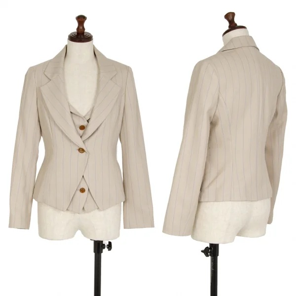 ヴィヴィアンウエストウッド レッドレーベルVivienne Westwood Red Label レイヤードデザインストライプウールスペンサージャケット ベージュ1 K-115203_001