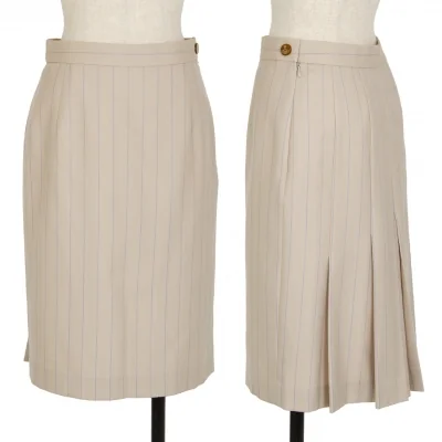 ヴィヴィアンウエストウッド レッドレーベルVivienne Westwood Red Label バックプリーツストライプウールスカート ベージュ