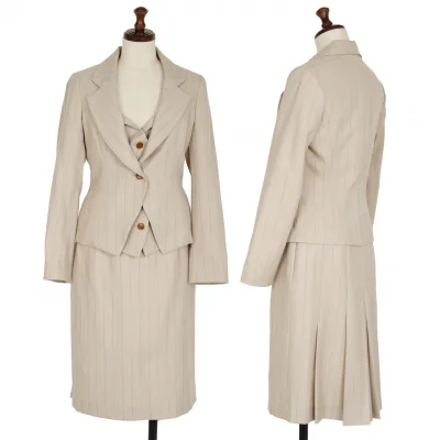 ヴィヴィアンウエストウッド レッドレーベルVivienne Westwood Red Label レイヤードデザインストライプウールセットアップスーツ ベージュ