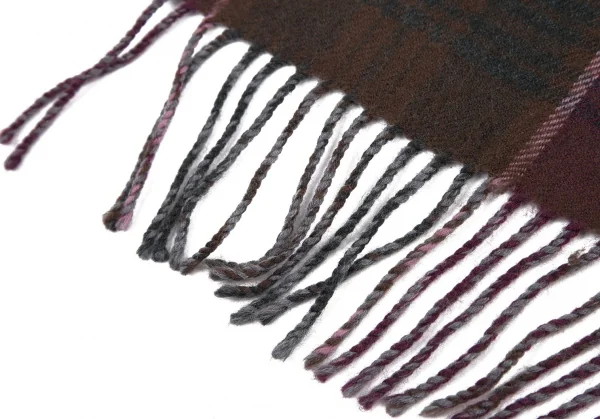 ヴィヴィアンウエストウッドVivienne Westwood フロッキーオーブチェックフリンジウールマフラー 紫カーキグレー K-115208_004