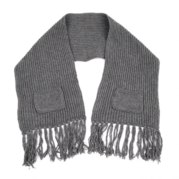 ヴィヴィアンウエストウッド アングロマニアVivienne Westwood ANGLOMANIA ポケット付きフリンジリブニットマフラー グレー K-115211_001