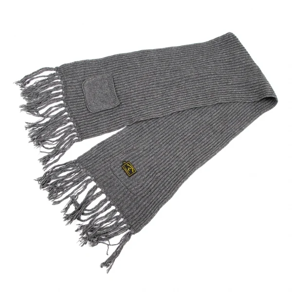 ヴィヴィアンウエストウッド アングロマニアVivienne Westwood ANGLOMANIA ポケット付きフリンジリブニットマフラー グレー K-115211_002