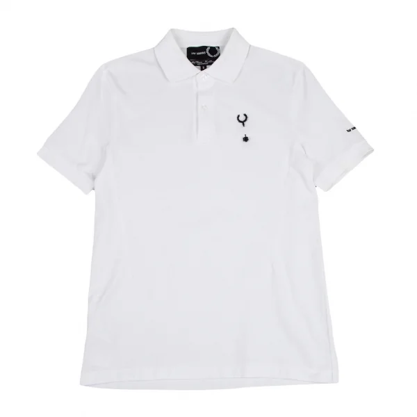 ラフシモンズ×フレッドペリーRAF SIMONS×FREDPERRY ローレルリース コレクション パッチ付きピンホール鹿の子ポロシャツ 白S K-115215_001