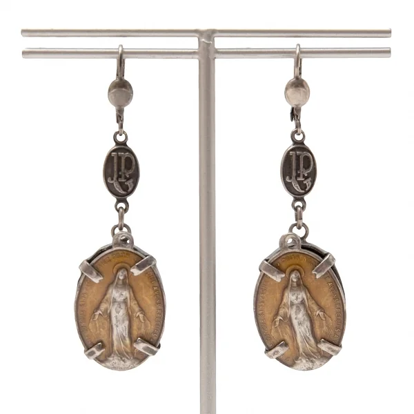 ジャンポールゴルチエJean Paul GAULTIER マリアモチーフペンダントトップピアス ガンメタ茶 K-115247_001