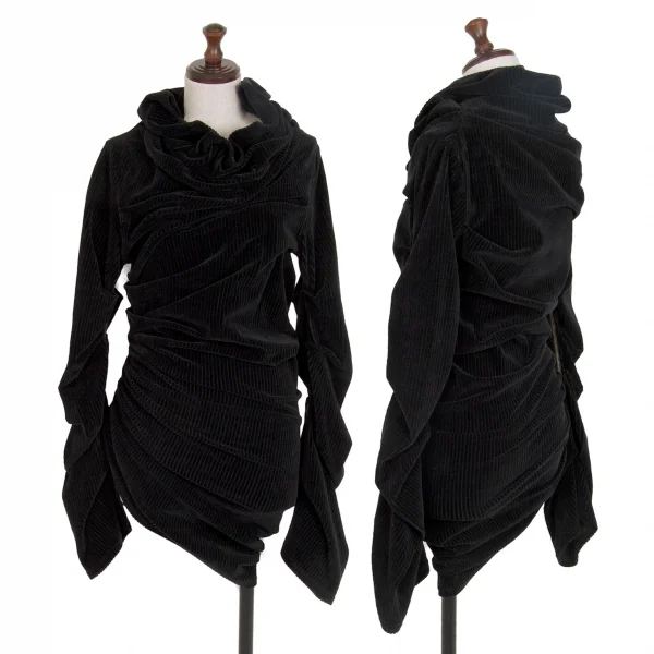ジャンポールゴルチエ ファムJean Paul GAULTIER FEMME ワンサイドギャザーコーデュロイハイネックワンピース 黒40 K-115274_001