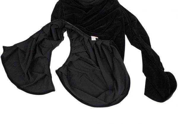 ジャンポールゴルチエ ファムJean Paul GAULTIER FEMME ワンサイドギャザーコーデュロイハイネックワンピース 黒40 K-115274_010