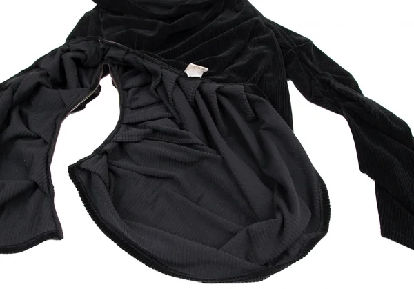 ジャンポールゴルチエ ファムJean Paul GAULTIER FEMME ワンサイドギャザーコーデュロイハイネックワンピース 黒40 K-115274_011