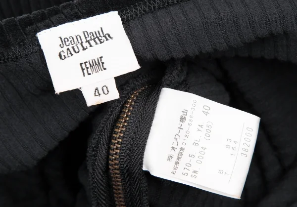 ジャンポールゴルチエ ファムJean Paul GAULTIER FEMME ワンサイドギャザーコーデュロイハイネックワンピース 黒40 K-115274_016