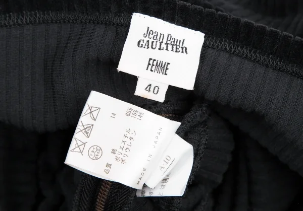 ジャンポールゴルチエ ファムJean Paul GAULTIER FEMME ワンサイドギャザーコーデュロイハイネックワンピース 黒40 K-115274_017