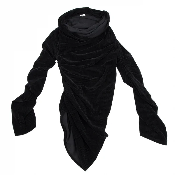 ジャンポールゴルチエ ファムJean Paul GAULTIER FEMME ワンサイドギャザーコーデュロイハイネックワンピース 黒40 K-115274_002