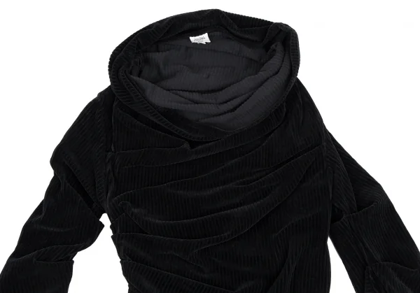ジャンポールゴルチエ ファムJean Paul GAULTIER FEMME ワンサイドギャザーコーデュロイハイネックワンピース 黒40 K-115274_003