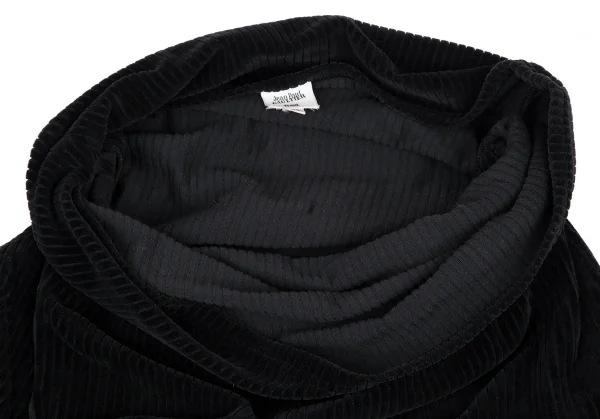 ジャンポールゴルチエ ファムJean Paul GAULTIER FEMME ワンサイドギャザーコーデュロイハイネックワンピース 黒40 K-115274_004