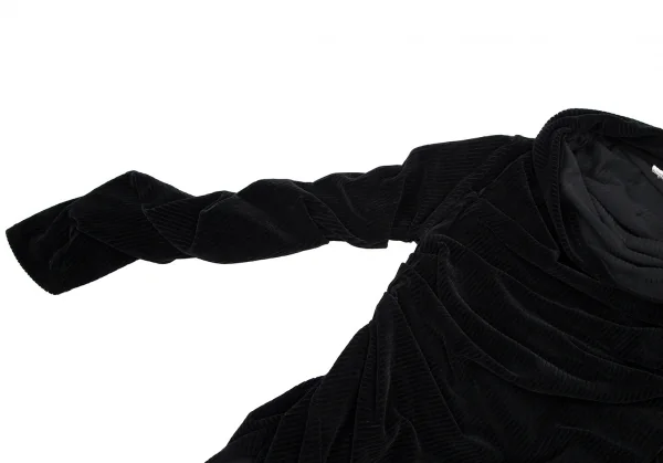 ジャンポールゴルチエ ファムJean Paul GAULTIER FEMME ワンサイドギャザーコーデュロイハイネックワンピース 黒40 K-115274_005