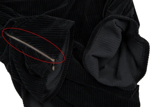 ジャンポールゴルチエ ファムJean Paul GAULTIER FEMME ワンサイドギャザーコーデュロイハイネックワンピース 黒40 K-115274_006