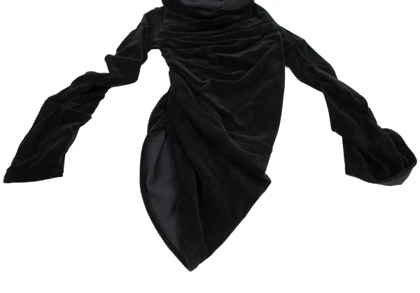 ジャンポールゴルチエ ファムJean Paul GAULTIER FEMME ワンサイドギャザーコーデュロイハイネックワンピース 黒40 K-115274_008