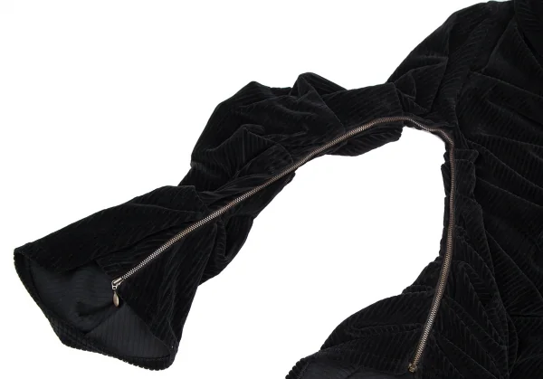 ジャンポールゴルチエ ファムJean Paul GAULTIER FEMME ワンサイドギャザーコーデュロイハイネックワンピース 黒40 K-115274_009