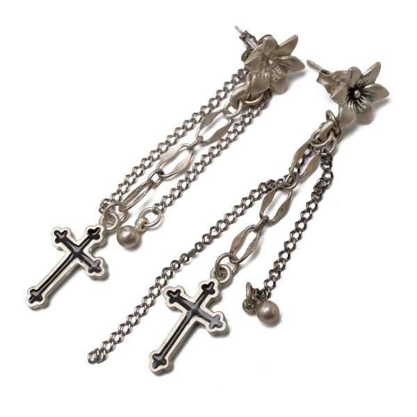 ジャンポールゴルチエJean Paul GAULTIER クロスチャームフラワーピアス シルバー K-115291_003