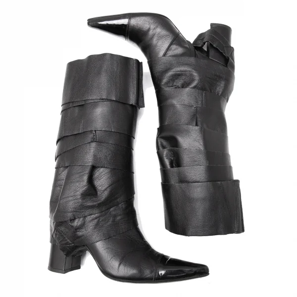 ジャンポールゴルチエJean Paul GAULTIER マミーカバーデザインポインテッドトゥブーツ 黒M(23位) K-115303_002