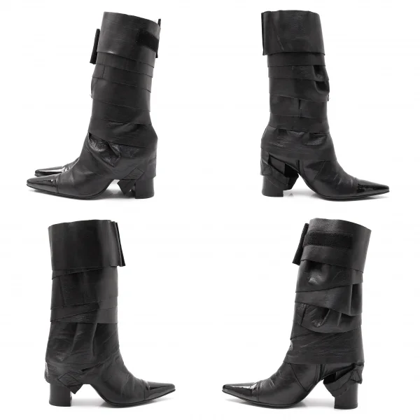 ジャンポールゴルチエJean Paul GAULTIER マミーカバーデザインポインテッドトゥブーツ 黒M(23位) K-115303_005