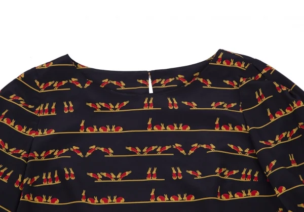 マッキントッシュ フィロソフィーMACKINTOSH PHILOSOPHY ラビットプリント七分袖ブラウス 紺38 K-115304_003