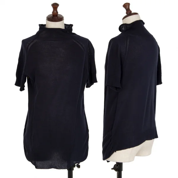 Yohji Yamamoto NOIR Cupra Poly High Neck Side Gather Knit Sweater Navy 2 K-115314_001
