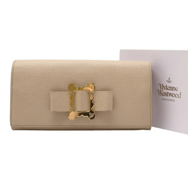 ヴィヴィアンウエストウッドVivienne Westwood リボン装飾長財布 ベージュ K-115347_001