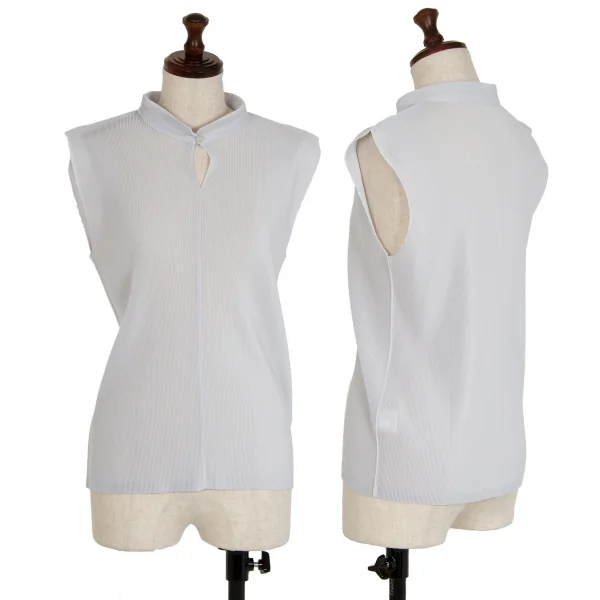 プリーツプリーズPLEATS PLEASE ミストプリーツノースリーブスポロシャツ ライトグレー3 K-115354_001