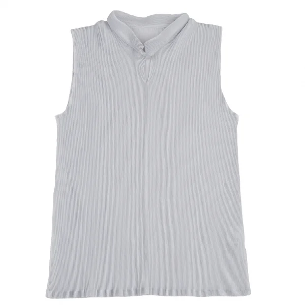 プリーツプリーズPLEATS PLEASE ミストプリーツノースリーブスポロシャツ ライトグレー3 K-115354_002