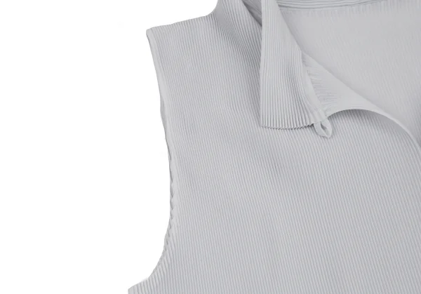 プリーツプリーズPLEATS PLEASE ミストプリーツノースリーブスポロシャツ ライトグレー3 K-115354_006