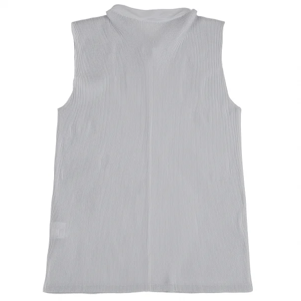 プリーツプリーズPLEATS PLEASE ミストプリーツノースリーブスポロシャツ ライトグレー3 K-115354_009